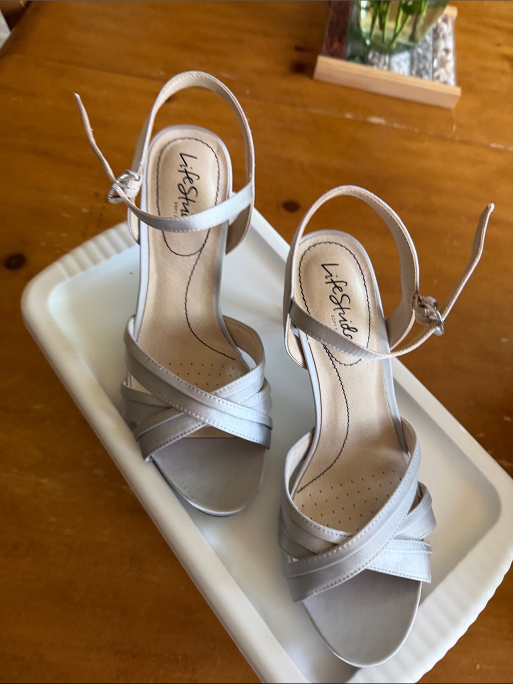 NWOTLife Stride Taupe Strappy Ankle Strap Heels